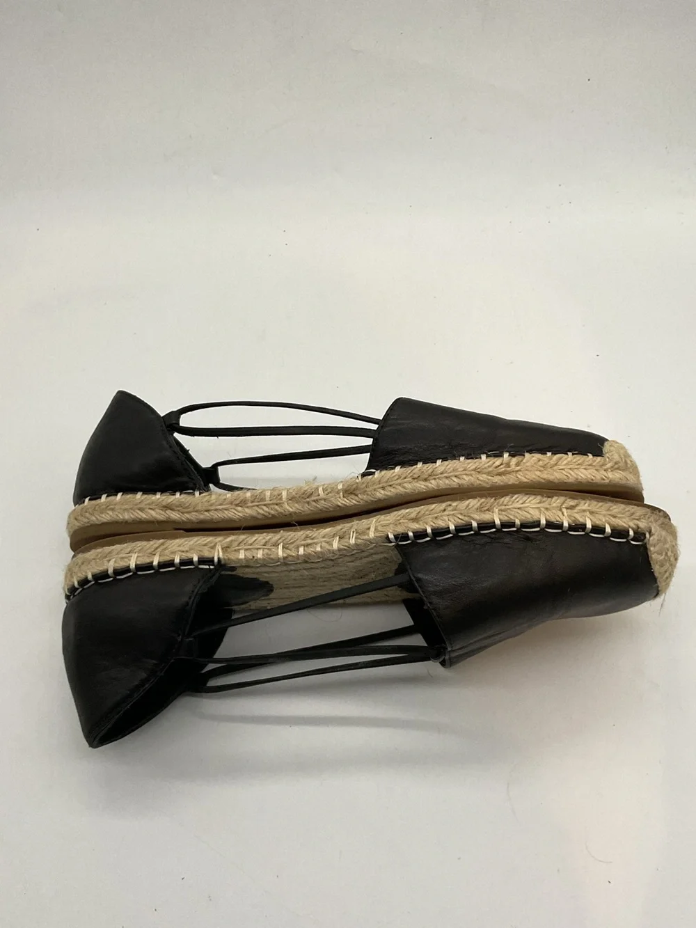 Eileen Fisher Black Leather Espadrille Slingback Flats